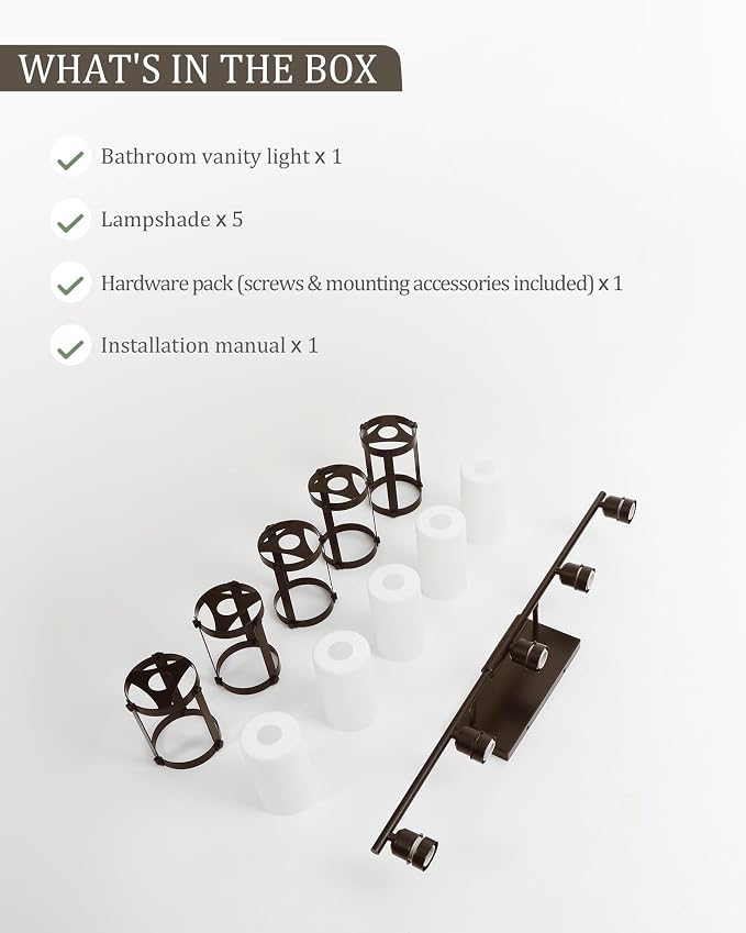 5-Light Oil Rubbed Bronze Bathroom Light Fixtures Over Mirror with Frosted Milk Glass and Metal Cage Shade, 38" UL-Listed Modern Farmhouse Wall Sconce for Bath, Hardwire E26, OS-3014ORBW-5W
