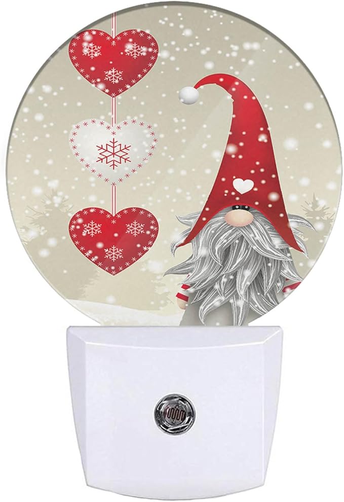 EKOBLA Valentine's Day Love Gnome Night Light Snowflakes Red Love Hearts Plug-in Nightlights Auto Sensor LED Dusk to Dawn Light for Men Women Boys Girls Gifts