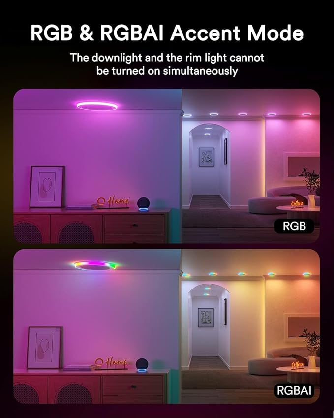 Lumary RGBAI Smart Recessed Lighting 6 Inch with Gradient Accent and Night Ring, 12W 1000LM Wi-Fi LED Recessed Lights, LED Downlight Compatible with Alexa/Google Assistant/Siri, 4PCS