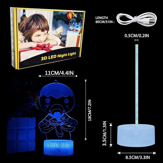 3D Night Light, 16 Color Changing Cartoon USB Desk Lamp Illusion Lighting with Remote Control for Home Decor Gift for Kids.