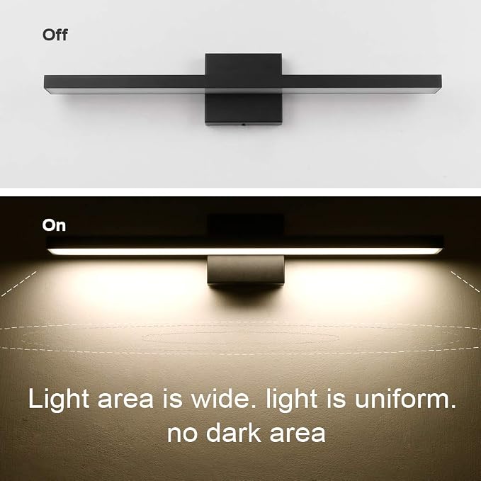 Ralbay 24 inch Modern LED Black Vanity Light 20W Frosted Aluminum for Bathroom Vanity Lighting Fixtures Natural White 4500K