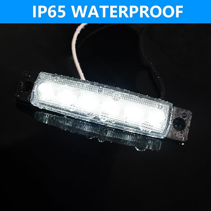 12V 24V Led White Light Thin 6LEDs Waterproof for Car Truck RV Camper Trailer Interior Dome Light, Foot Well, Under Dash, Glove Box, Trunk, RV Step, Truck Bed, 2 Packs