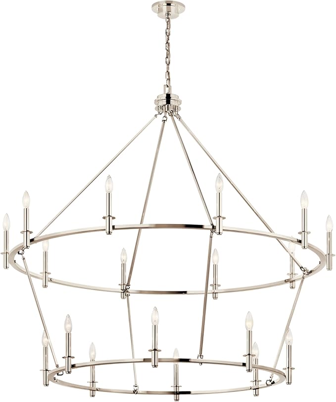 KICHLER Carrick 18-Light 2-Tier Chandelier, Updated Traditional Light in Polished Nickel, Sloped Ceiling Compatible, for Grand Foyer or Great Room (49.75" x 54.25"), 52708PN