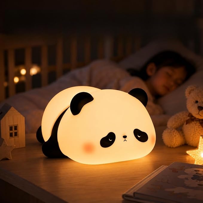 Cute Panda Night Light for Kids, 7-Color Changing Silicone Squishy Lamp, Tap Control USB Rechargeable Portable Night Light for Baby Nursery, Bedroom Desk Decor, Birthday Christmas Gift