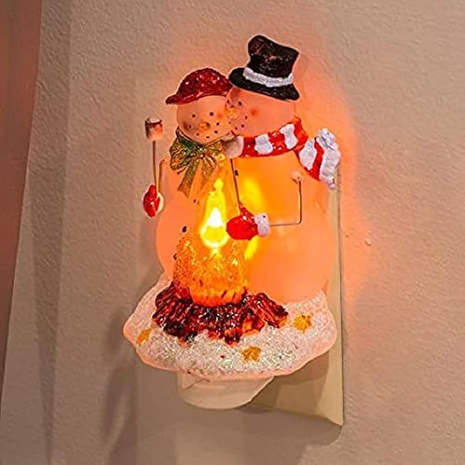 Roman Snowmen Couple by Campfire 8 Inch Acrylic Swivel Plug-in Bubble Night Light