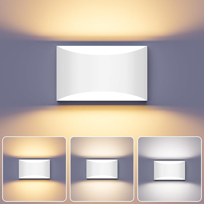 Black Modern LED Wall Sconce, 3 Colors Indoor Wall Lights, 10W Hardwired Up and Down Aluminum Wall Mount Lamp for Bedroom Living Room Hallway Corridor (White, 1 Pack)