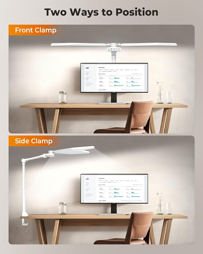 36W LED Desk Lamp with Clamp, Dual-Head Architect Lamp with Remote, White | Ultra Bright 448-LED 3600LM Office Lamp, 2700K-6500K, Stepless Dimming, 60-Inch Desk Light for Workbenches and Home Offices
