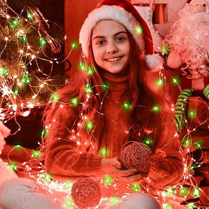 3 Pack Red and Green Fairy Lights Plug in, 33Ft 100 LEDs Waterproof Twinkle Firefly Starry String Lights with Adaptor, for Wedding Christmas Indoor Outdoor Patio Garden Decoration