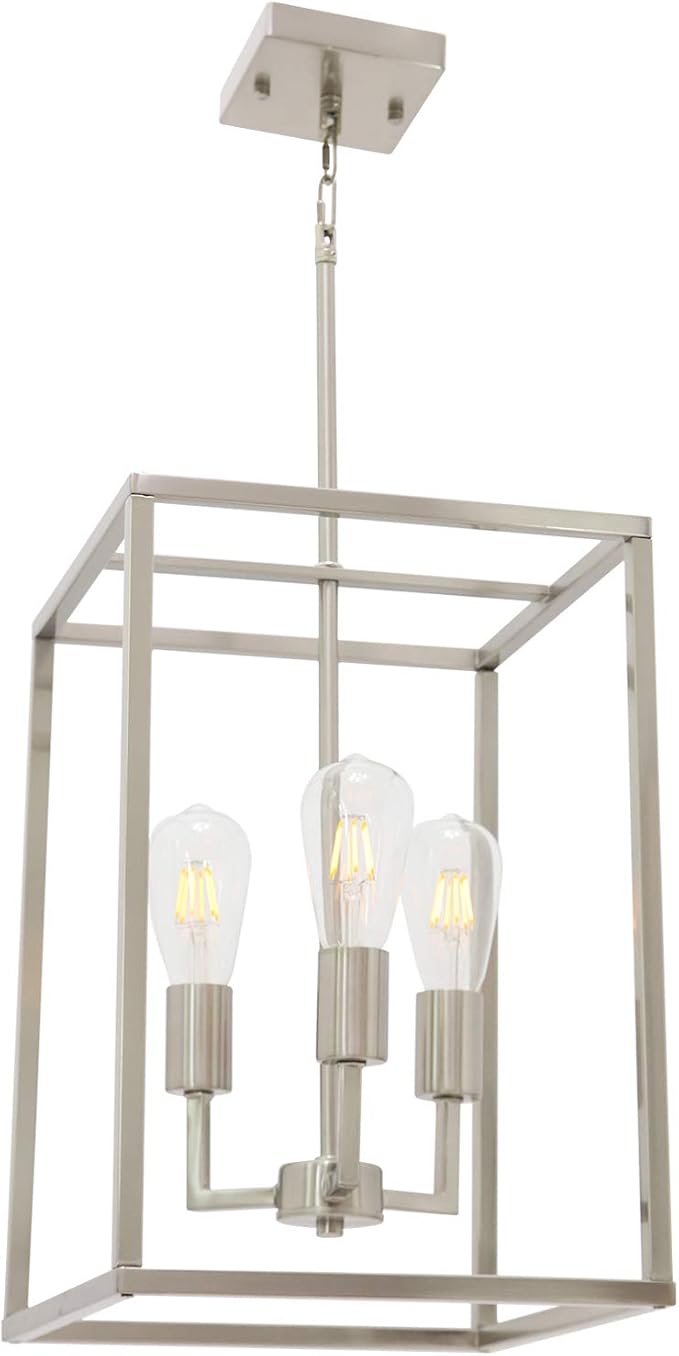 3 Light Classic Indoor Chandelier Brushed Nickel Finish Foyer Lantern Pendant Lighting for Hallway Kitchen Dining Room