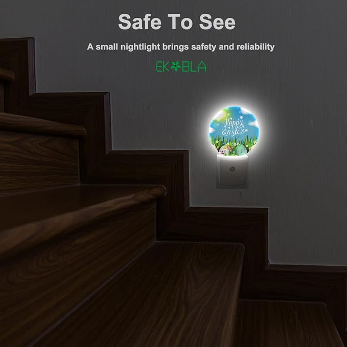 EKOBLA Easter Night Light, Colorful Egg on Green Grass Night Lights Plug Into Wall with Auto Sensor for All Ages