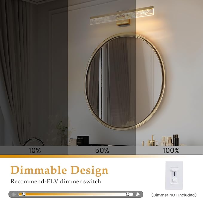 AIJIASI Gold Vanity Light - 24 Inch Modern Bathroom Light Fixture Over Mirror 18W 3000K Warm Lighting Dimmable LED Vanity Lights for Bathroom Restroom Mirror