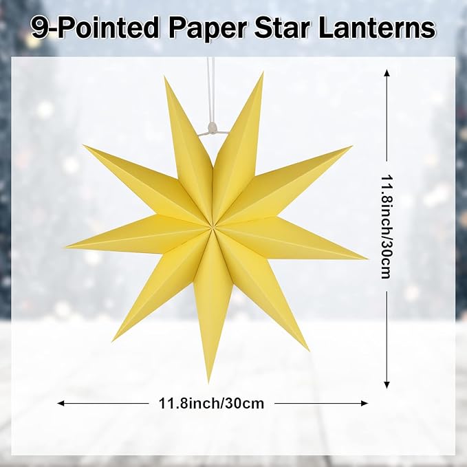 5Pack 9-Pointed Paper Star Lantern 11.8 inch Hanging Paper Lampshade for Winter Wonderland Xmas Day Decoration Wedding Birthday Party Home Decor (Multi-Colored)