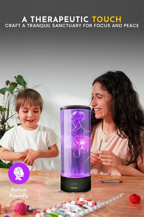 Jellyfish Lamp with 20W Bluetooth Speaker, 16 Color Changing Mood Lamp, 4 Modes Aquarium Night Light for Kids, Gift for Adults, Kids, Sensory Lights for Autistic Children