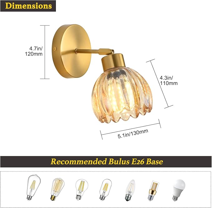 Wall Sconces Vintage Fixture Light, Vanity Lights for Bathroom, Modern Wall Light Fixtures, Metal Sconces Wall Lighting with Glass Shade, Farmhouse Wall Lamp for Bedroom Living Room