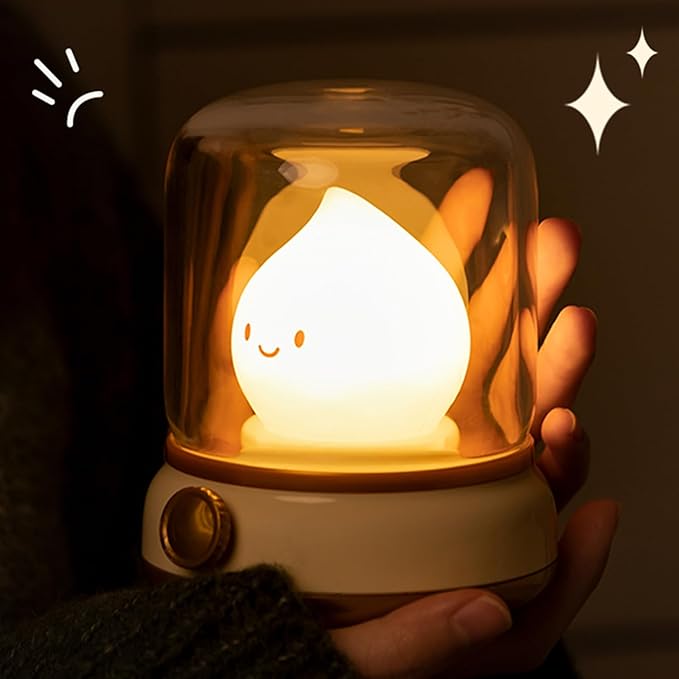 Campfire Chibi Flame Night Light, Retro Amber Lamp with Dimming Feature for Camping, Smoko Light, Gift, Party, Room Decor(Retro Flame Lamp)