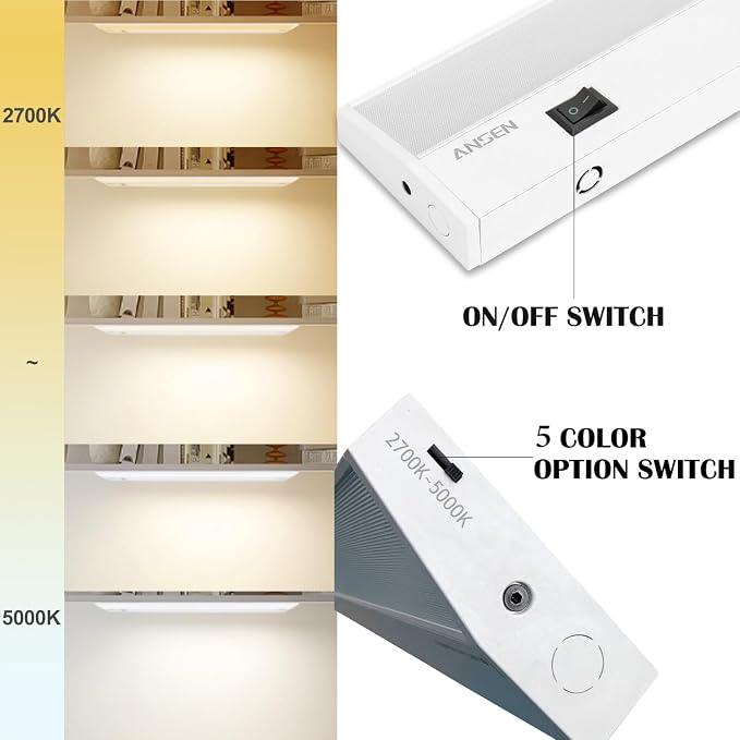 4Packs of Under Cabinet Lighting Hardwired, 30IN 20W 1150LM, Dimmable Led Light for Kitchen/Bar/Closet, CRI>92, R9>90, 5 Color Temperature, 2700K-5000K(Warm White, Cool White, Daylight)