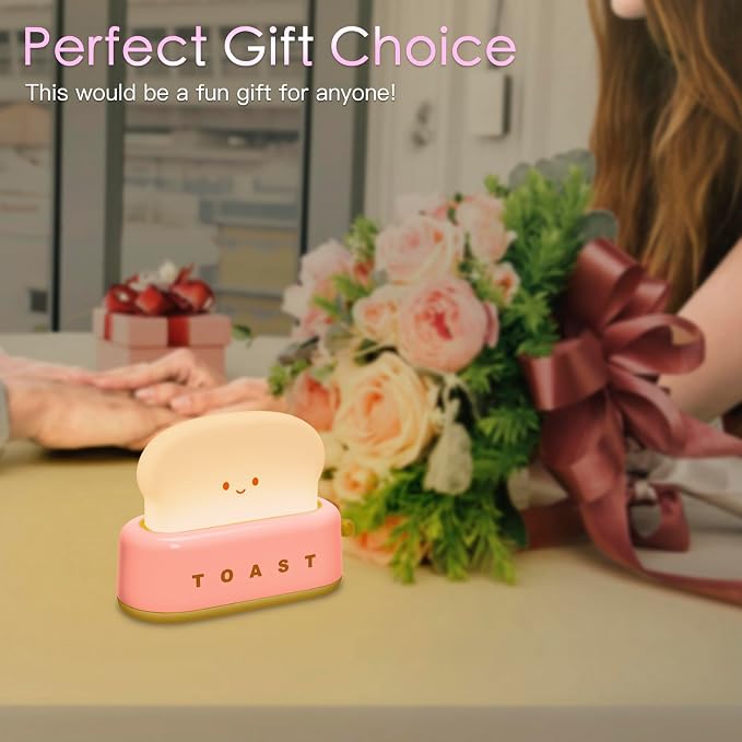 Desk Decor Cute Toast Lamp Small Desk Lamp Night Light for Kids | Rechargeable with Smile Face Kawaii Decor for Bedroom, Table, Bedside, Desk Gifts for Kids and Adults