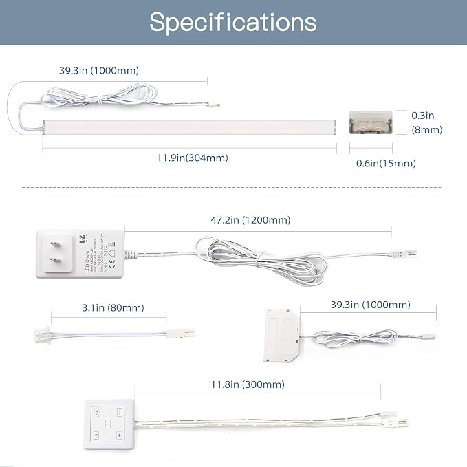 V4light Under Cabinet LED Lighting Bars, 6-Pack, Plug-in, Dimmable | 0.3in Ultra-slim aluminum, touch dimmer, 2700K–6500K adjustable, linkable for closet, shelf, kitchen & display cabinet
