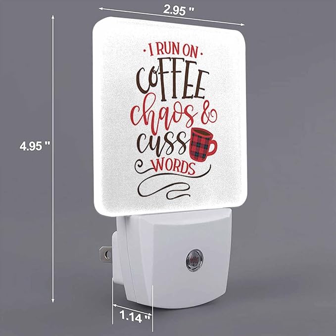 LED Night Light,Funny Saying With Coffee Cup Motivation LED Night Light Plug into Wall with Dusk to Dawn Light Sensor White Energy Efficient Nightlight for Bedroom Bathroom Hallway Living Room Kitchen