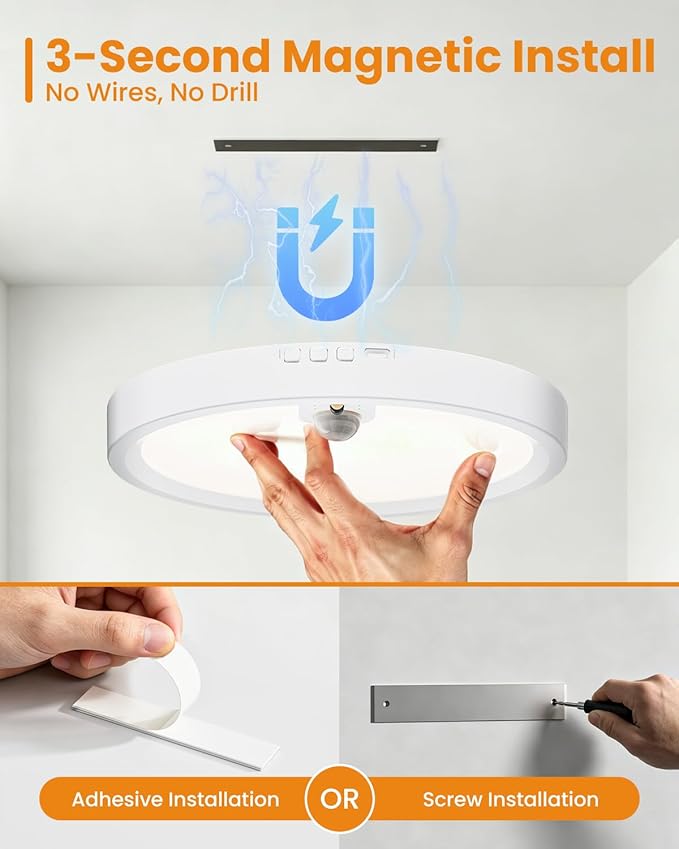 Wireless Motion Sensor Ceiling Light, 7-Inch Rechargeable, 2-Pack | Three Color Temperatures, Stepless Dimming, No Wiring, Rechargeable Battery, Ideal For Closet, Hallway And Bedroom