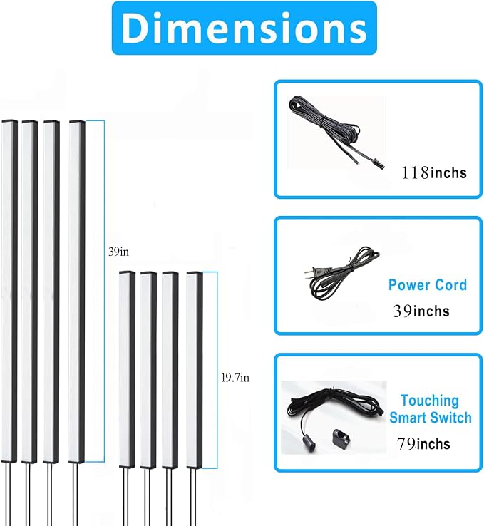 Besseto LED Wall Panel Lights Black,Wood Slat Wall Panel Strip Light,3000K Touchable Switch Dimmable LED Recessed Lighting for Living Room Bedroom Bathroom Stairs (Black-8PCS)