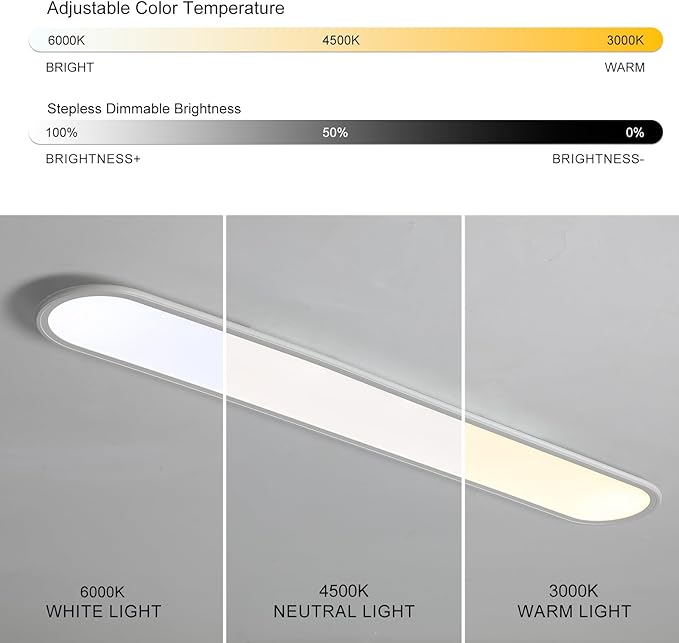 4FT LED Flush Mount Ceiling Light, 51W Dimmable Modern Linear Kitchen Ceiling Lamp, High Brightness Low Profile Long Ceiling Light Fixture for Shop Lighting Home Closet Laundry, White