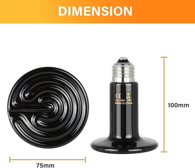 Simple Deluxe 50W Ceramic Heat Emitter Reptile Heat Lamp Bulb No Light Emitting Brooder Coop Heater for Amphibian Pet & Incubating Chicken, 2 Pack