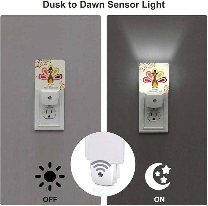 LED Night Light Plug into Wall with Dusk to Dawn Light Sensor White Energy Efficient Thanksgiving Turkey Happy Nightlight for Bedroom Bathroom Hallway Living Room Kitchen