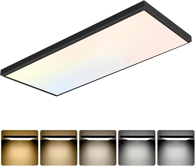 2'x4'5500 Lumen LED Flat Panel,Flush Mount and Drop Ceiling | Black Trim 5 CCT, 3 Level Dim,CRI 90 for Home and Office (2x4 Feet)