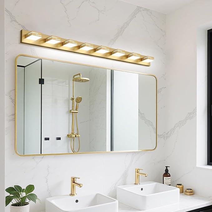LED Modern Bathroom Vanity Light Fixtures, Dimmable Gold Vanity Lights for Bathroom Lighting Fixtures Over Mirror, with 360° Rotatable Heads 8-Light 54-inch (Cool White 6000K)