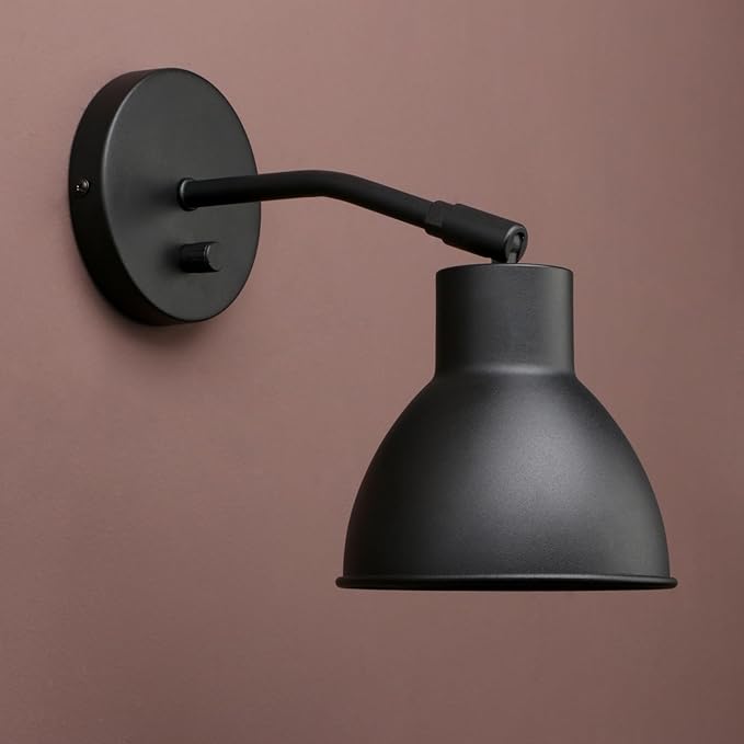 Yosoan Indoor Bedside Wall Sconce, 1-Light Vintage Industrial with Dimmable Switch 340 Degree Adjustment Angle Mount Lamp with 5.7" Antique Bowl Metal Shade Build-in Gold Vanity(Black)