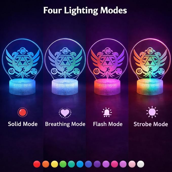 3D Night Light, 16 Color Changing Cartoon USB Desk Lamp, Crest of Hyrule Illusion Lighting with Remote Control for Home Decor Gift for Kids. (4)