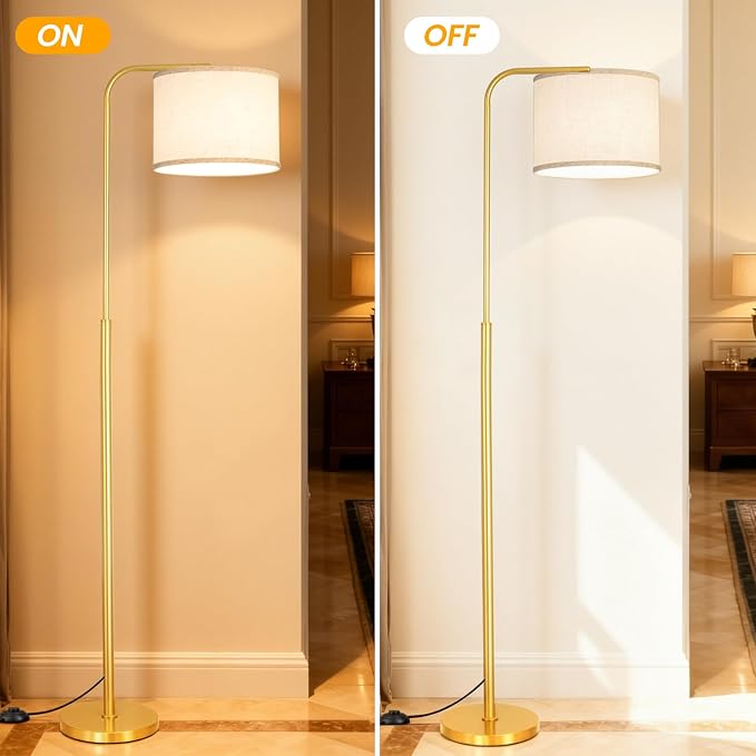 Arc RGB Floor Lamp with Remote Control Dimmable Gold lamps for Living Room | Modern Tall Standing Lamp for Bedroom Corner and Office wiht Adjustable Hanging Drum Shade Over Couch Arched Reading Light