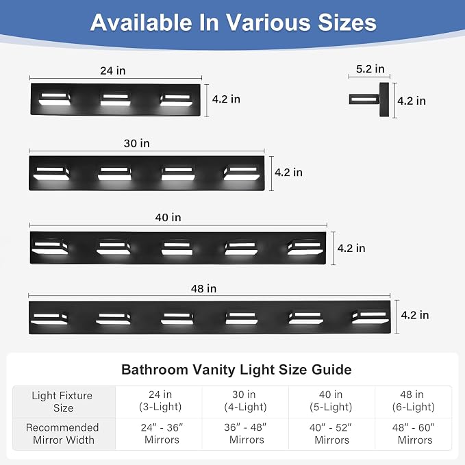LED Modern Bathroom Light Fixtures, 3-Light 24-Inch Matte Black Vanity Lights for Bathroom Lighting Fixtures Over Mirror, 6000K Cool White 350° Rotatable Wall Lamp