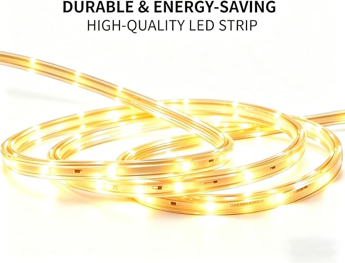 3000K Warm White Rope Lighting, 33ft Flat Flexible LED Strip Lights, Waterproof and Extendable Decor Lights for Garden Patio pergola Yard Christmas Holiday Activities