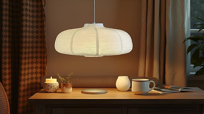 (22.05Inch) Large Paper Lantern, White Pumpkin Paper Lamp Shade, Handmade Folding Hanging Paper Lamp Shade, Suitable for Indoor Ceiling Light Decor (22.05)