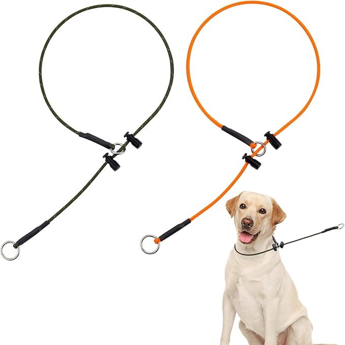 26" Dog Slip Collar – 5/32" Paracord Rope Dog Collar with Spring-Loaded Stopper & Stainless Steel O-Ring, Reflective for Low-Light Visibility (Army Green & Orange)