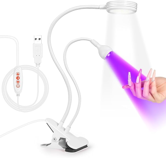 AORAEM LED Nail Lamp Double-Headed UV LED Light Quicky-Dry Duck Neck UV Lamp Dryer Curing Light with Portable Gooseneck and Clamp Flash Cure U V Light for Gel Nails Professional Home DIY Salon White