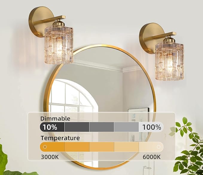 2-Pack 1-Light Modern Matte Black Crystal Wall Sconces, Hardwired Indoor Bathroom Vanity Light Fixtures, Crystal Over Mirror Lamps for Living Room, Bedroom, Hallway