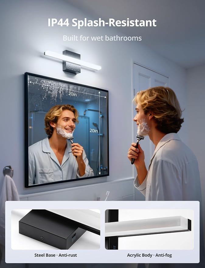 2 Pack Modern Bathroom Light Fixtures Above Mirror Small Vanity Lighting Bar 16Inch, 5 Color Adjustable Black Simple Slim Led Wall Sconce IP44 Rustproof Bright 10W 880LM for Bath Restroom