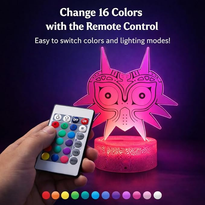 3D Night Light, 16 Color Changing Cartoon USB Desk Lamp, Crest of Hyrule Illusion Lighting with Remote Control for Home Decor Gift for Kids. (2)