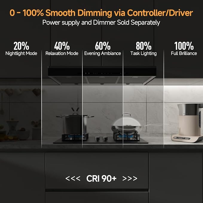 BTF-LIGHTING FCOB COB LED Strip Warm White 2700K IP65, UL Listed 480LED/m High Density Uniform Light, 16.4FT DC12V CRI90+ 8mm Width Tape Light for Home Indoor DIY Lighting(No Adapter & Controller)