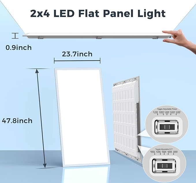 36Pack 2x4 LED Flat Panel Light, 7700LM 30W-70W Dimmable & Selectable, 5CCT 3000K-6500K Adjustable Recessed Troffer, for Drop Ceiling, Office, Kitchen, Garage, School (36 Pack)