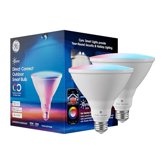 Cync GE PAR38 Color Changing Smart Outdoor Flood Light Bulbs, 4-Pack | Alexa & Google Home compatible, color changing outdoor floodlight, app control, weather-resistant, smart flood light, 4-pack