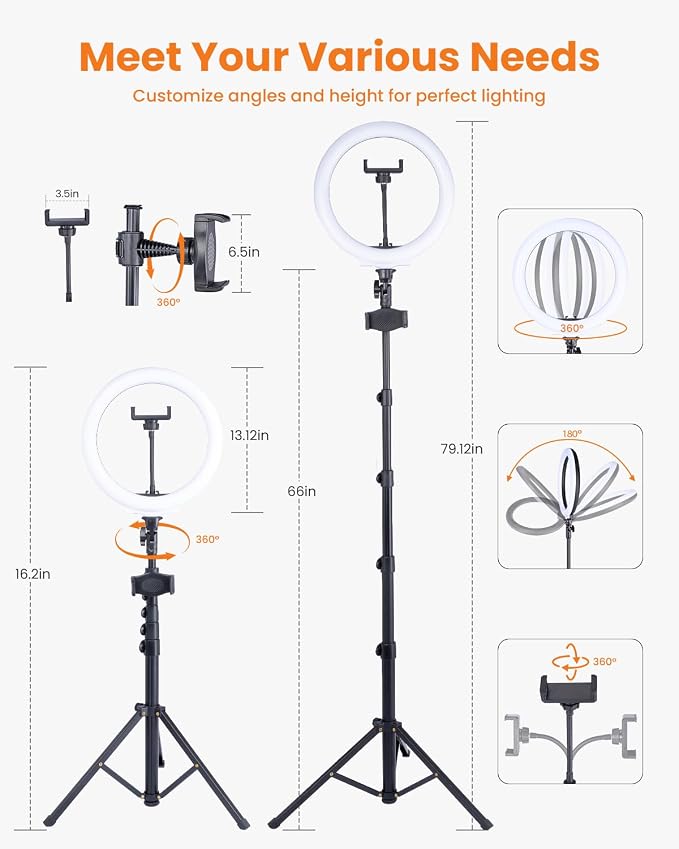 10" RGB Ring Light with 66'' Tripod Stands, 2 Phone Holder, Remote | 28 Color & 10 Brightness Level, Circle Ring Light for Live Stream, TikTok, YouTube, Makeup, Compatible with iPhone & Android