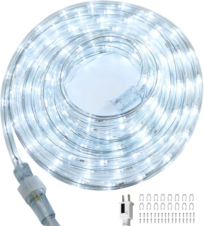LED Rope Lights Indoor Outdoor 26FT, White Waterproof Rope Lighting with Connector - Flexible Linkable for Bedroom, Deck, Garden, Christmas Decor