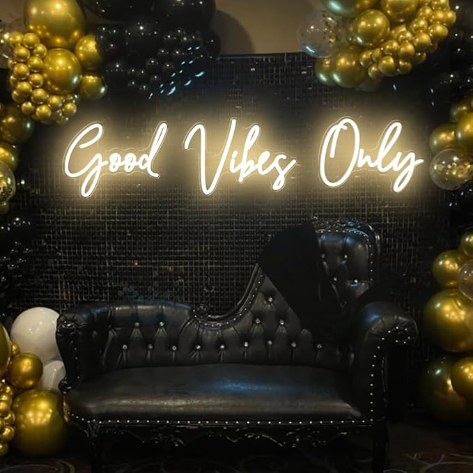 Super Large Good Vibes Only Neon Signs for Wall Decor, 57 Inch Good Vibes Only Neon Sign Large with Remote Dimmer, Neon Lights for Bedroom Wedding Christmas Party, Bar, Club Decor, Warm White