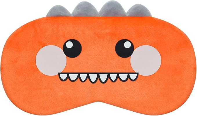 Cute Sleep Masks Cartoon Dinosaur Eye Mask Plush Sleeping Mask & Travel Blindfold - Funny Novelty Eye Shade for Women Men (Orange Dinosaur)