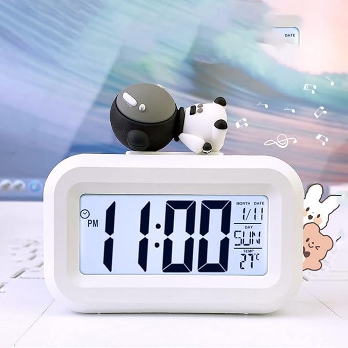 Ymiko Cartoon LED Alarm Clock Cute Desktop Electronic Digital Clock with Temperature Display Night Light for Kids Bedroom Decor