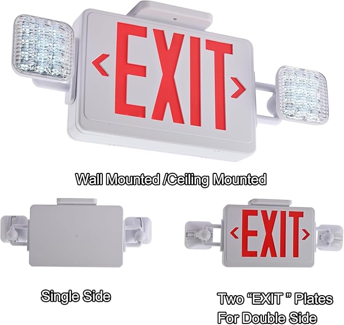 Red Exit Sign with Emergency Lights, 200lm 3Hours Plug in Exit Sign Battery Backup Lights for Business,Commerical Emergency Lighting Combo UL 924 AC85-277V Double Face